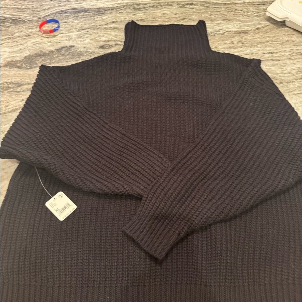 Free People Black Ribbed Turtleneck Sweater